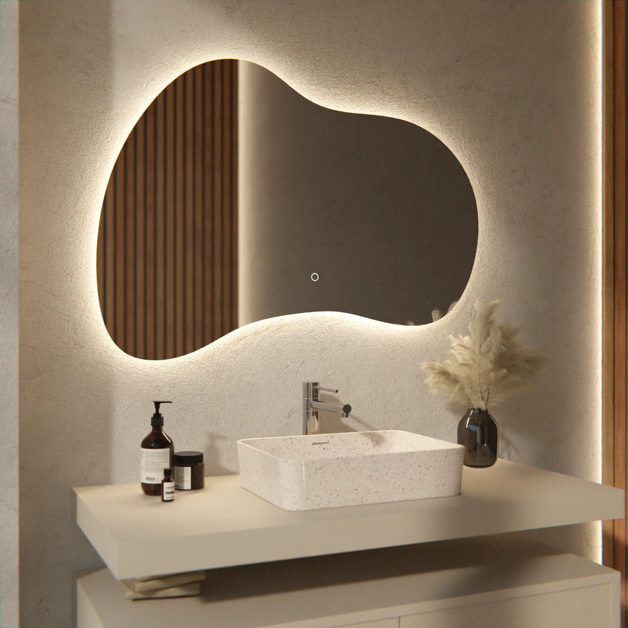 Mirlux Badezimmerspiegel – 100x70 – Asymmetrisch