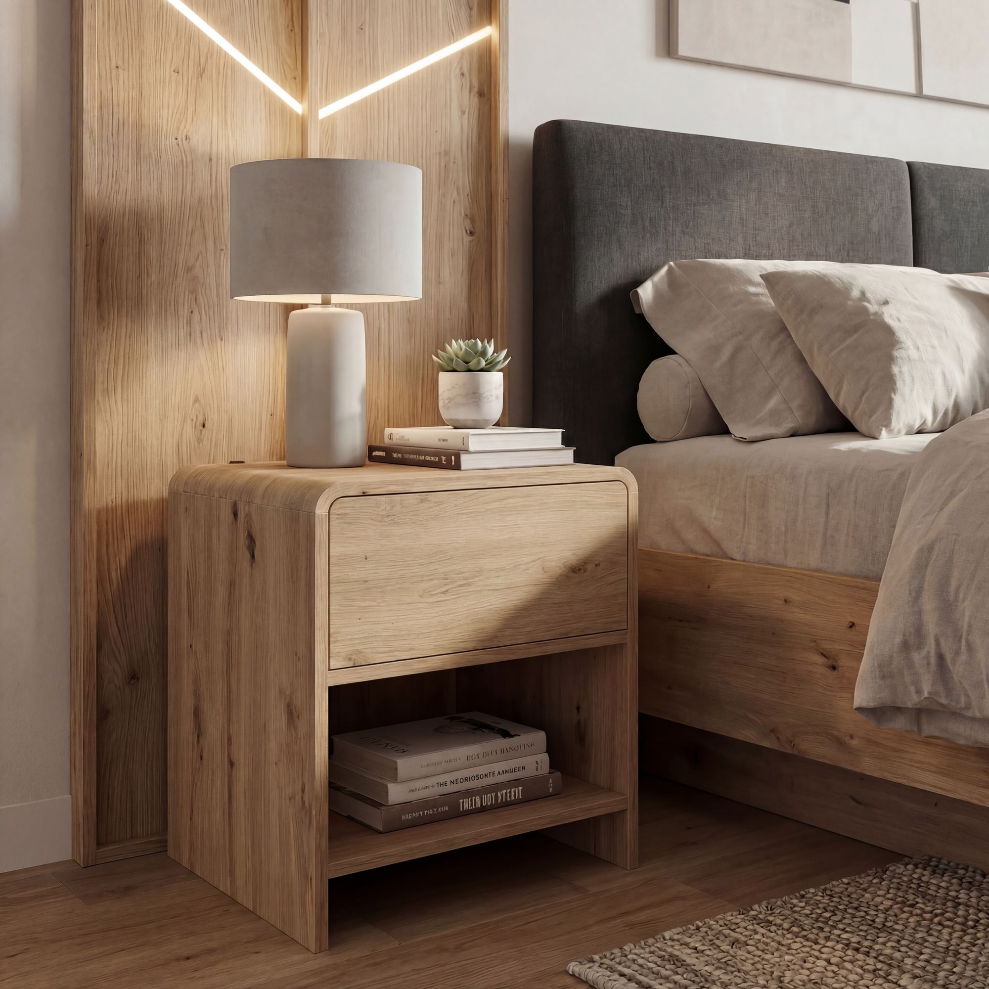 FineBuy Nachtkonsole Eiche Dekor 50cm Nachttisch Modern
