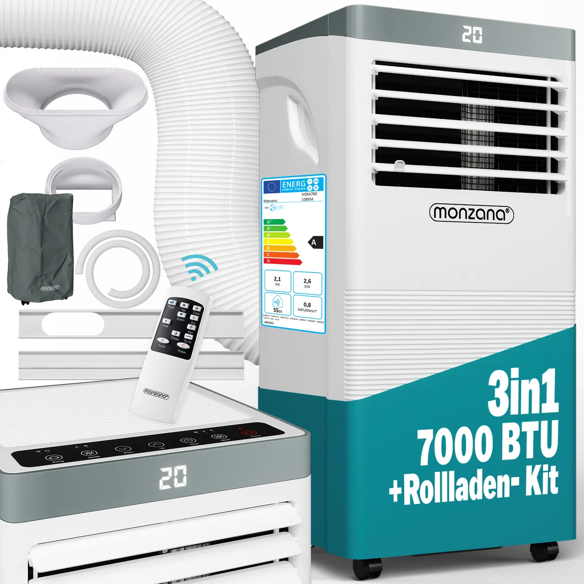 monzana® Mobile Klimaanlage MZKA780 Weiß 7000 BTU inkl Fernbedienung Touch-Display