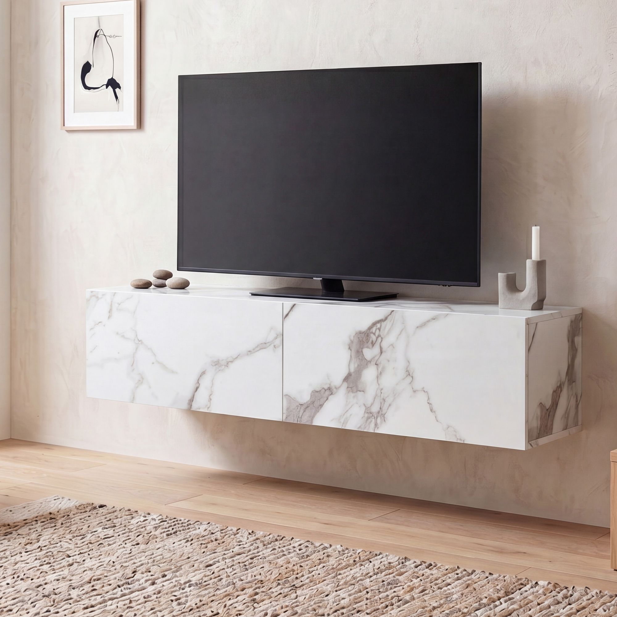 FineBuy Lowboard Hängend Marmor-Optik 120x30x30 cm TV-Schrank