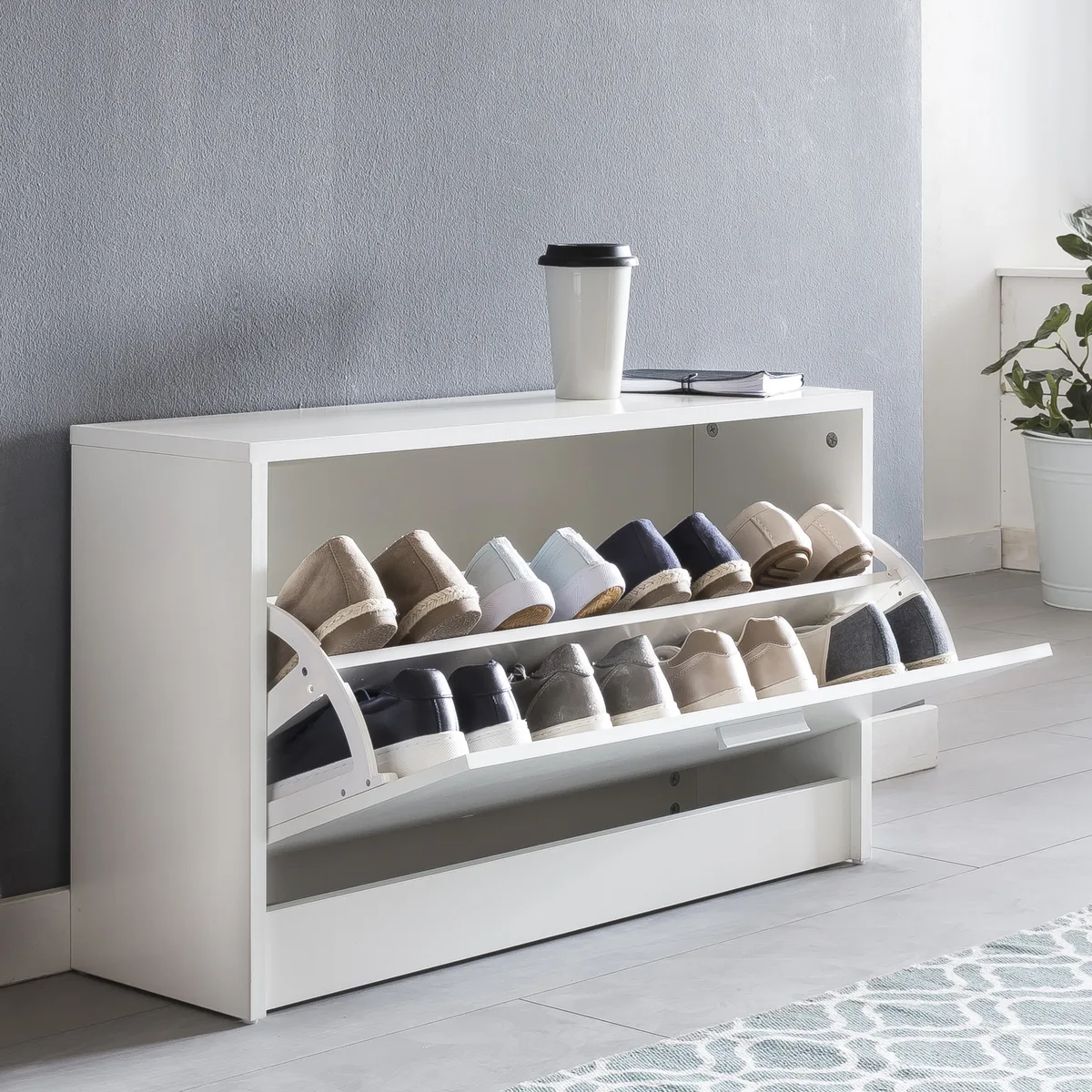FineBuy Schuhbank SPLIT mit Sitzfläche Schuhkipper Holz 80 x 47 x 24 cm