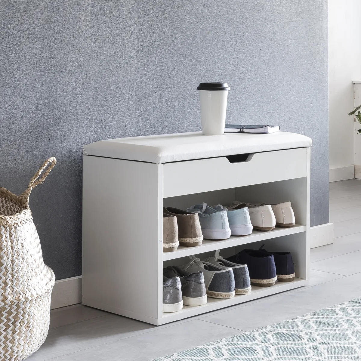 FineBuy Schuhbank mit Sitzfläche Garderoben-Bank Holz 60 x 40 x 30 cm