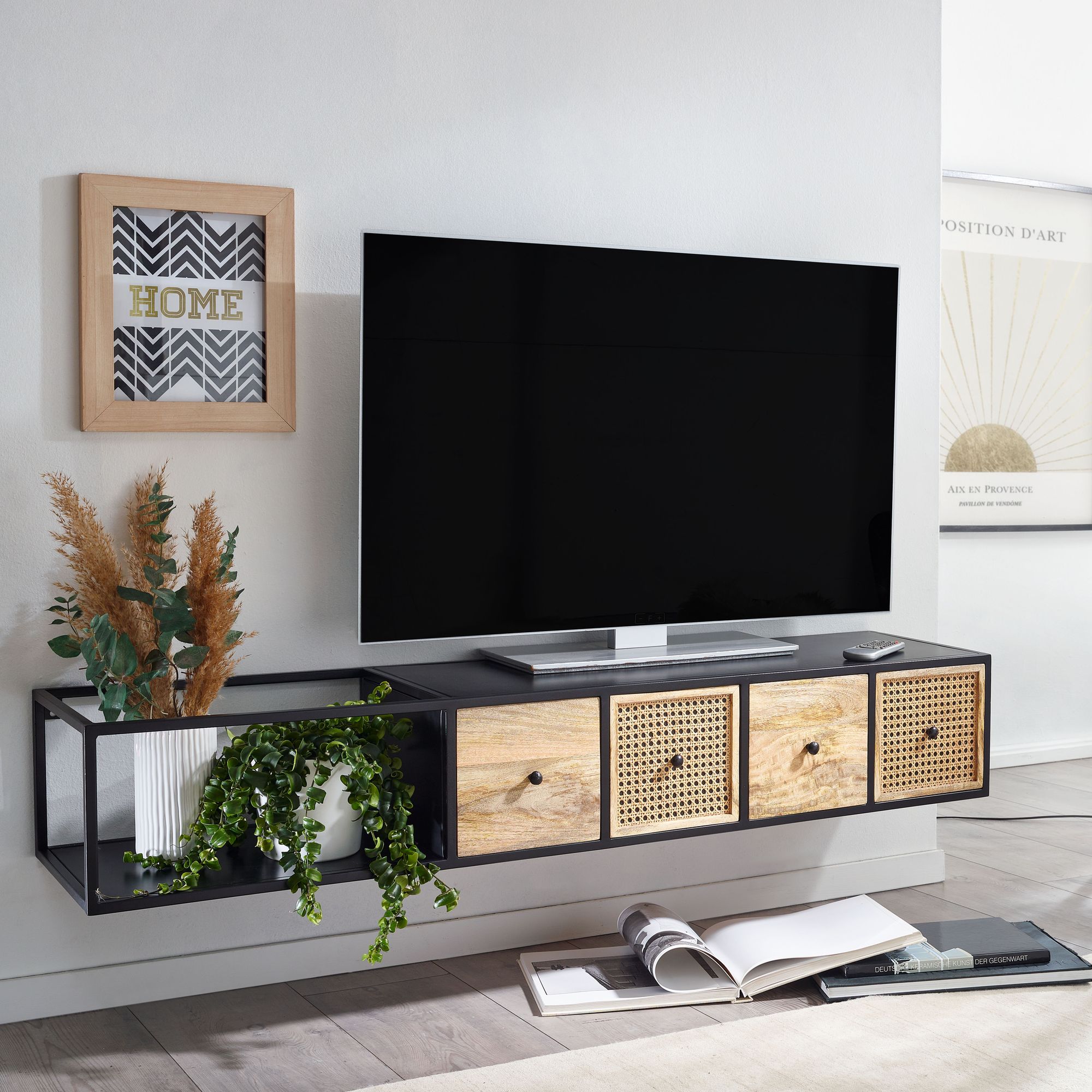 FineBuy Lowboard Hängend Mango Massivholz / Metall 150x25x35 cm TV-Schrank