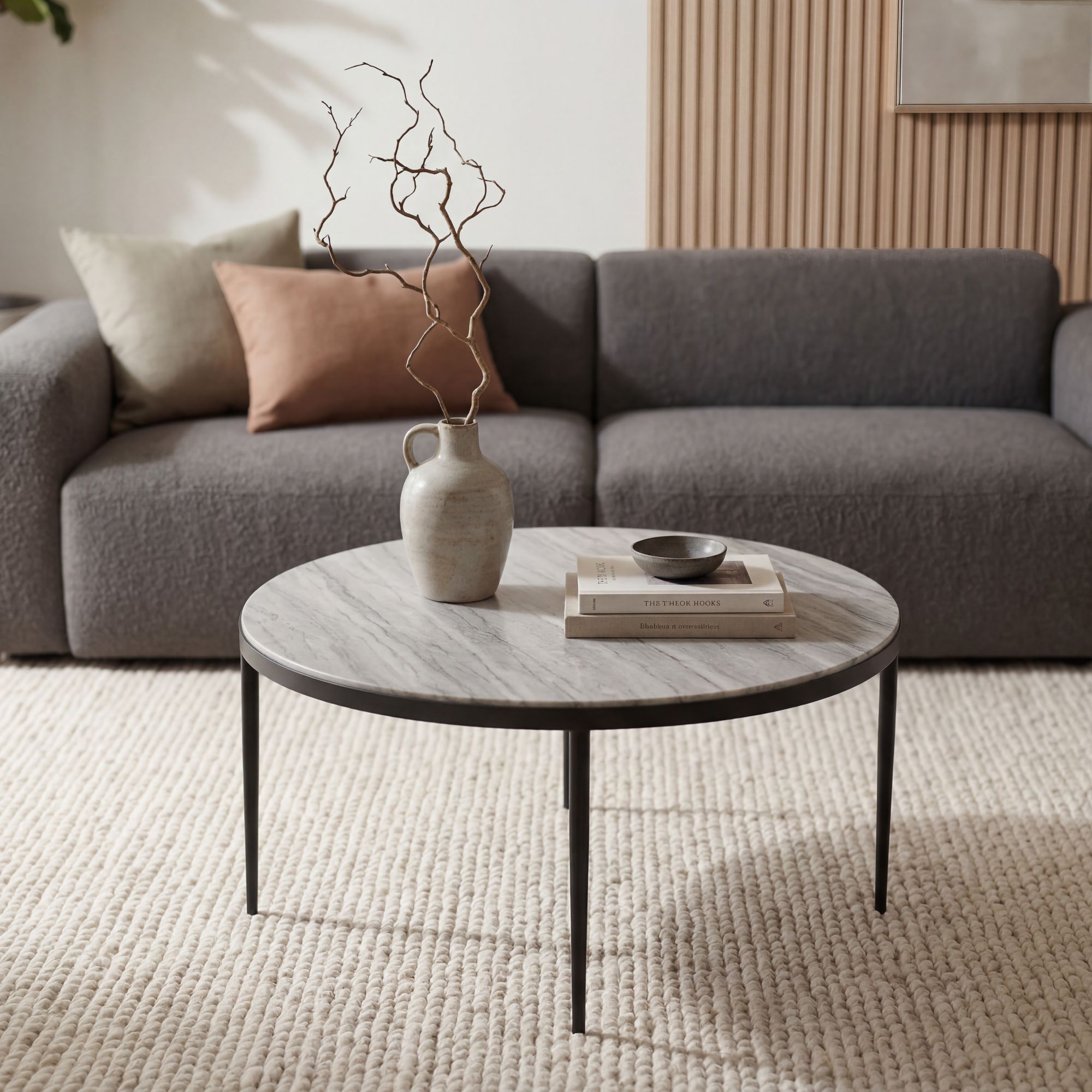 FineBuy Couchtisch Metall mit weißer Toronto Marmor Tischplatte 70cm rund