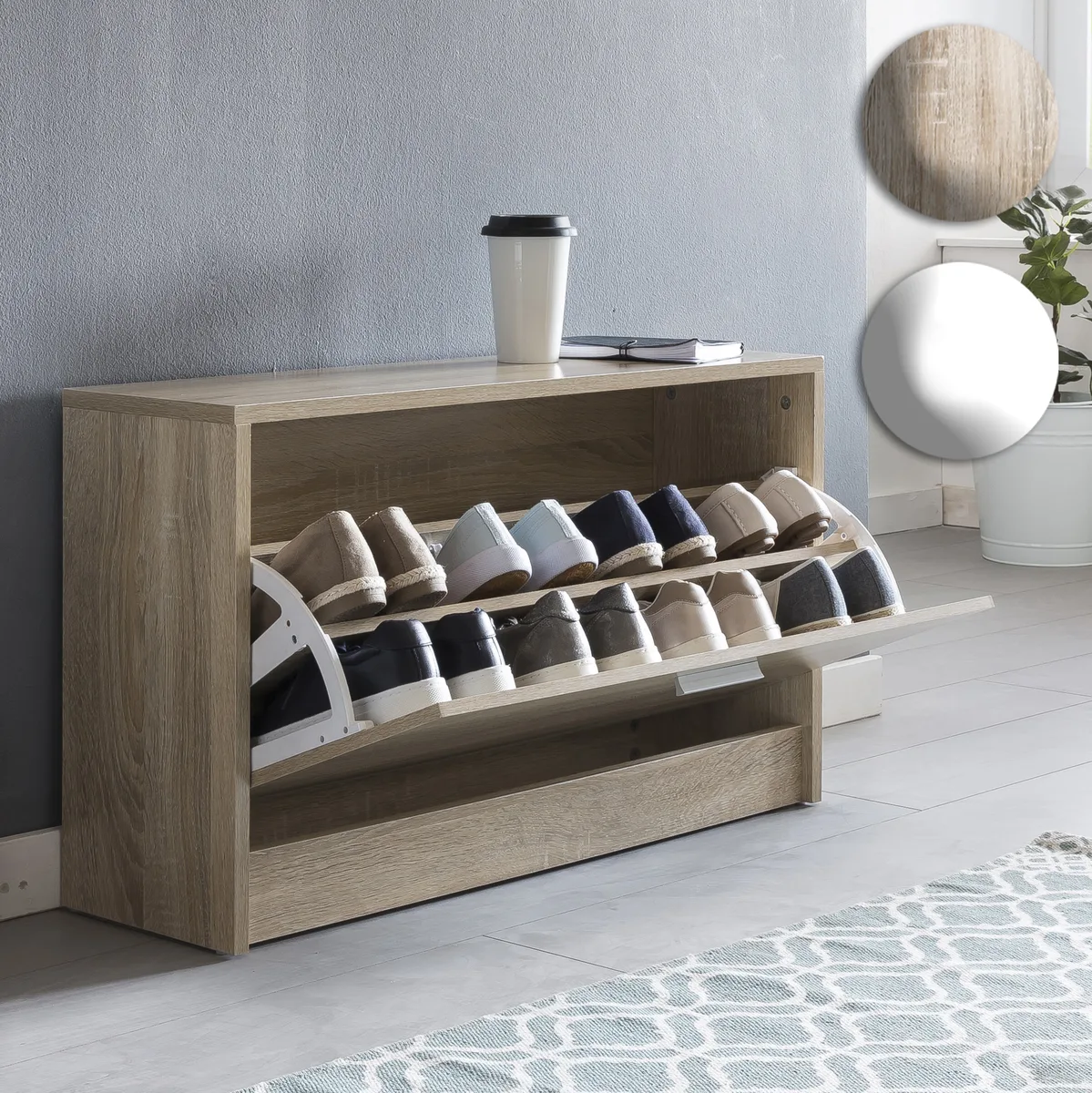 FineBuy Schuhbank SPLIT mit Sitzfläche Schuhkipper Holz 80 x 47 x 24 cm