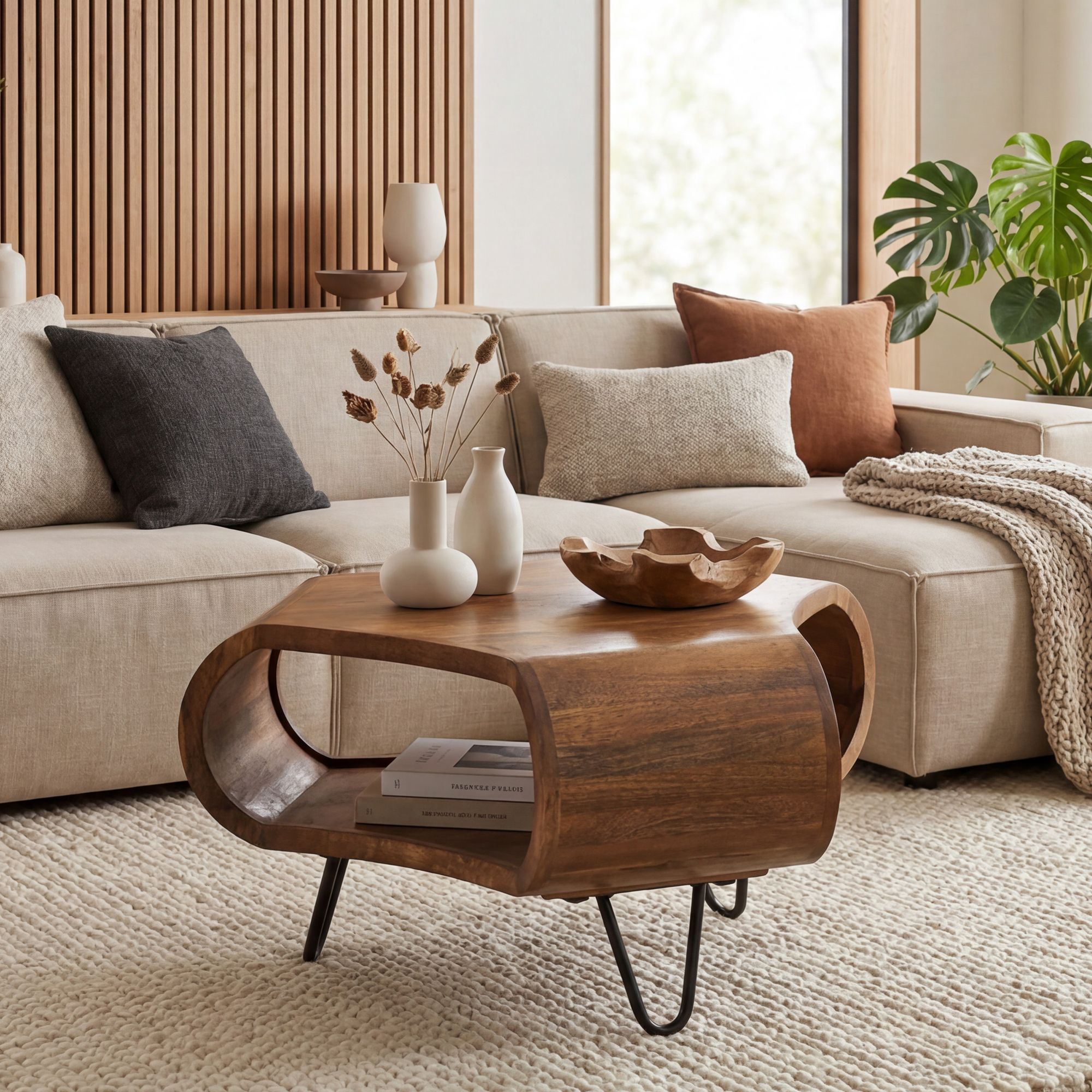 FineBuy Couchtisch Mango Massivholz 60cm Organische Form