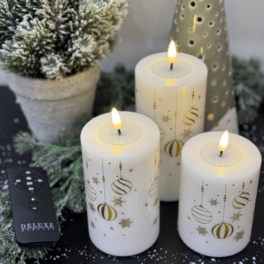 Deluxe Homeart Weihnachts-Blockkerzen-Set – Gold