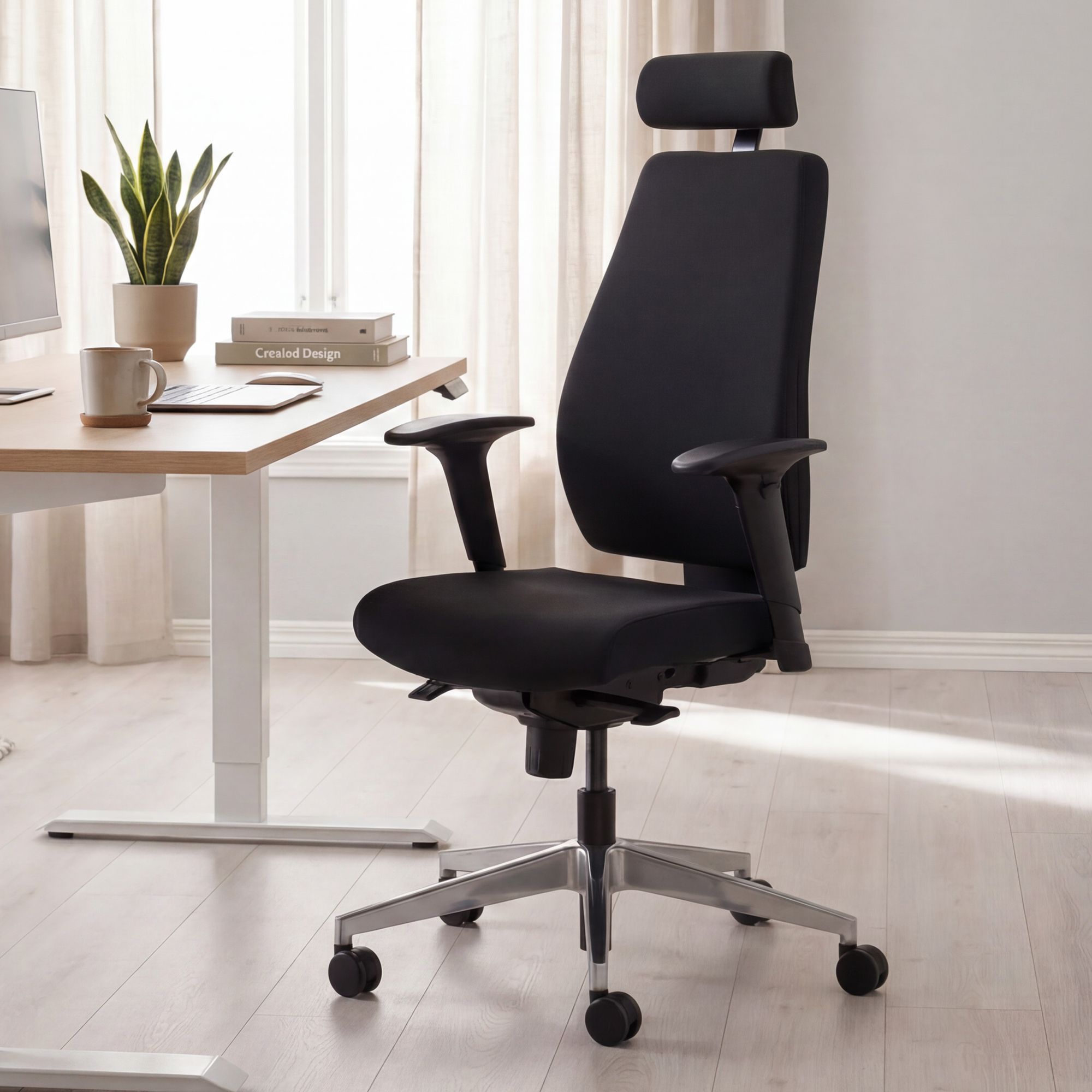 FineBuy Bürostuhl FB41700 Schreibtischstuhl Stoff Schwarz Chefsessel Modern