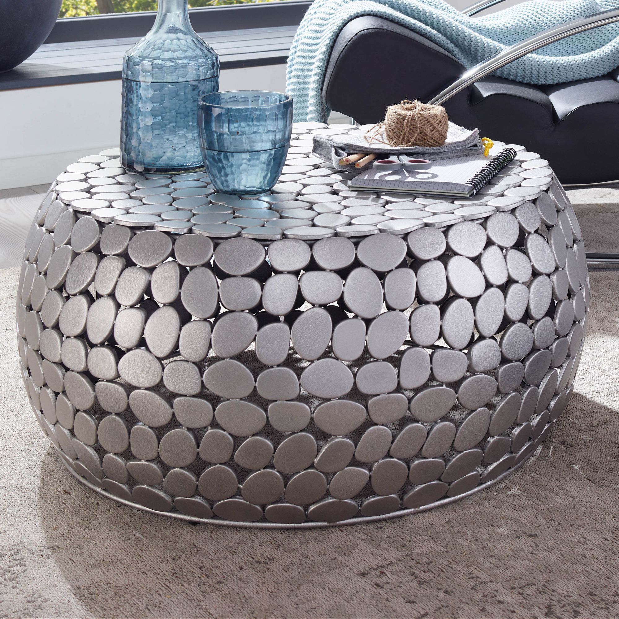 FineBuy Design Couchtisch rund 66 cm Metall silber
