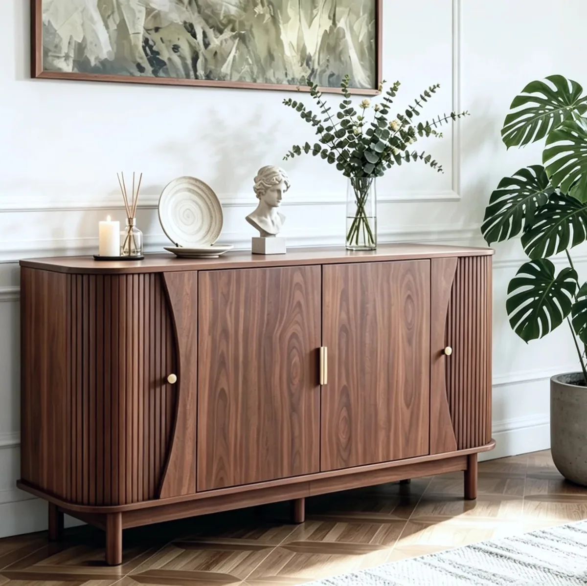 JoyyeLife Modern Walnut‑Colored MDF Sideboard 140cm