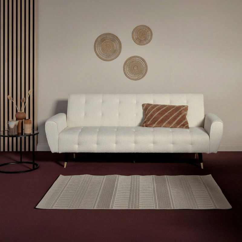 jahnke Schlafsofa: Elegantes 3-Sitzer Sofabett in Off-White Bouclé