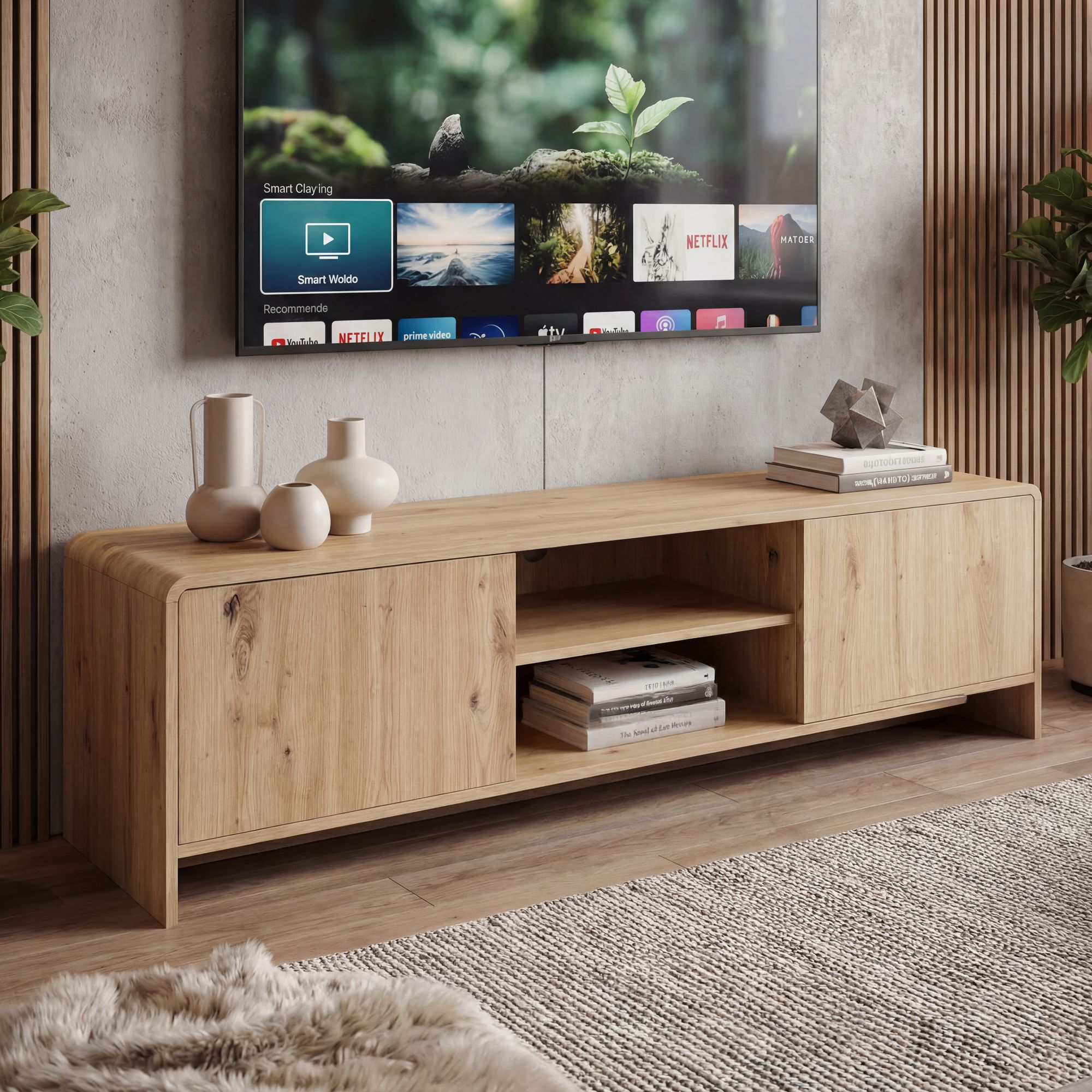 FineBuy TV Lowboard 155cm Eiche Dekor